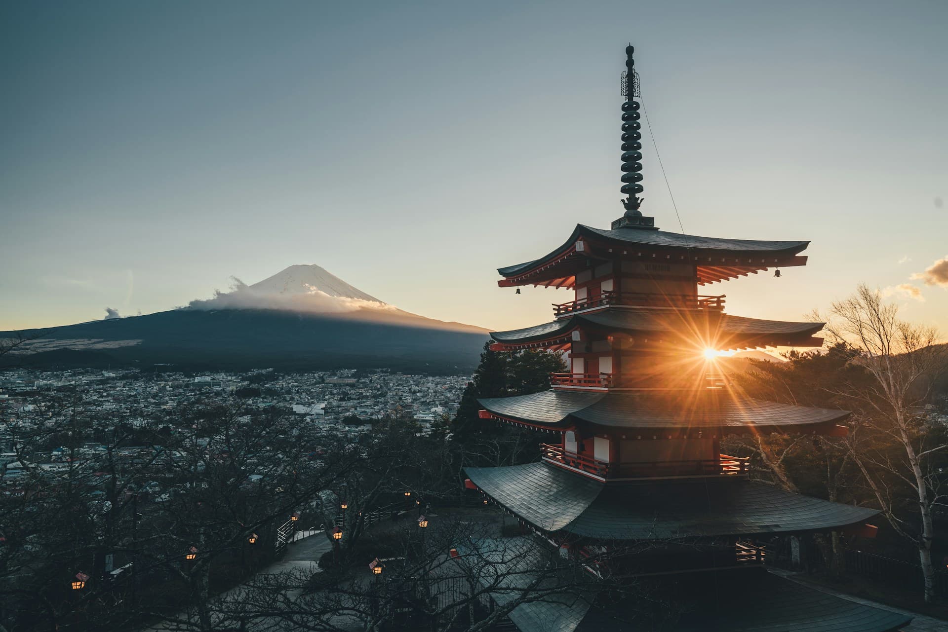 A view of Fushimi Inari Shrine, the city behind it & Mt. Fuji